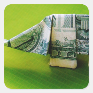 Dollar bill origami Elephant on Green background Vierkante Sticker