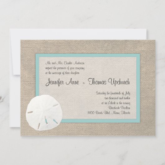 Dollar de sable et Burlap Beach Wedding Invitation (Devant)