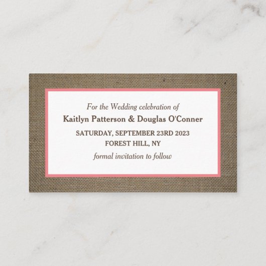 Dollar De Sable Et Burlap Modifier La Carte Date (Dos)