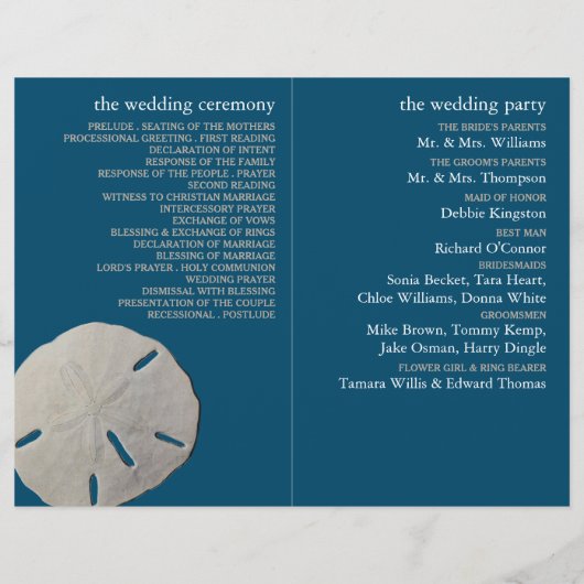 Dollar de sable, Programme de mariage Ocean Blue B (Dos)