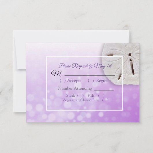 Dollar de sable violet Océanique Mariage carte RSV (Devant)