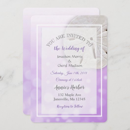 Dollar De Sable Violet Thème Mariage Invitations (Devant / Derrière)