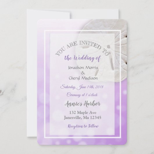 Dollar De Sable Violet Thème Mariage Invitations (Devant)