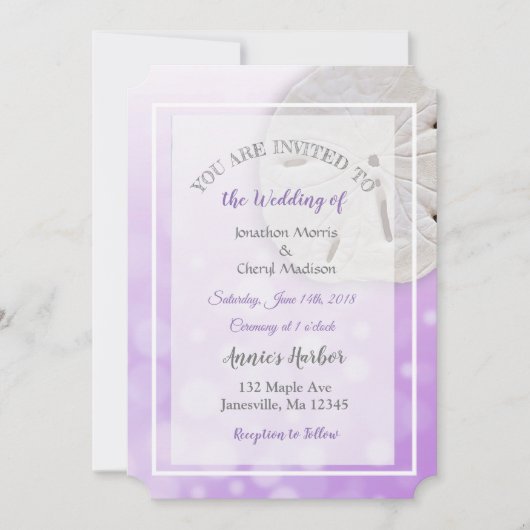 Dollar De Sable Violet Thème Mariage Invitations (Devant)
