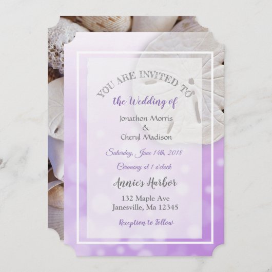 Dollar De Sable Violet Thème Mariage Invitations (Devant / Derrière)