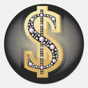 Dollar symbool in diamanten ronde sticker
