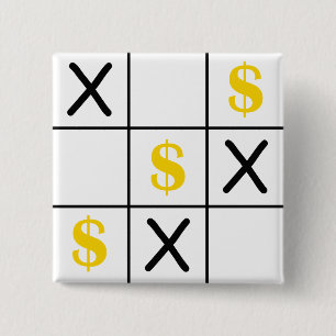 Dollar Tic Tac Toe Vierkante Button 5,1 Cm