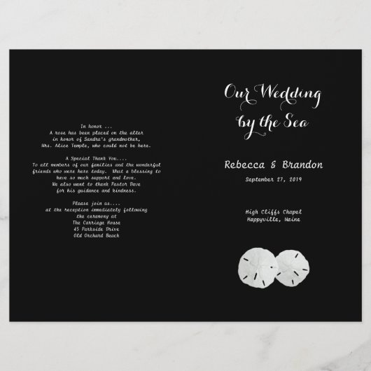 Dollars de sable blanc noir Programme de mariage p (Devant)