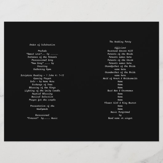 Dollars de sable blanc noir Programme de mariage p (Dos)