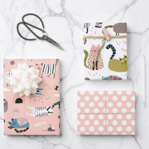 Dolle Cute Katten Inpakpapier Set van 3 Vel