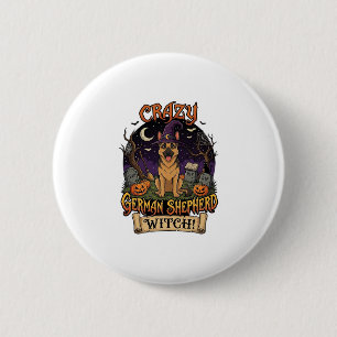 Dolle Duitse Herdersheks Halloween Hond Pompoenen Ronde Button 5,7 Cm