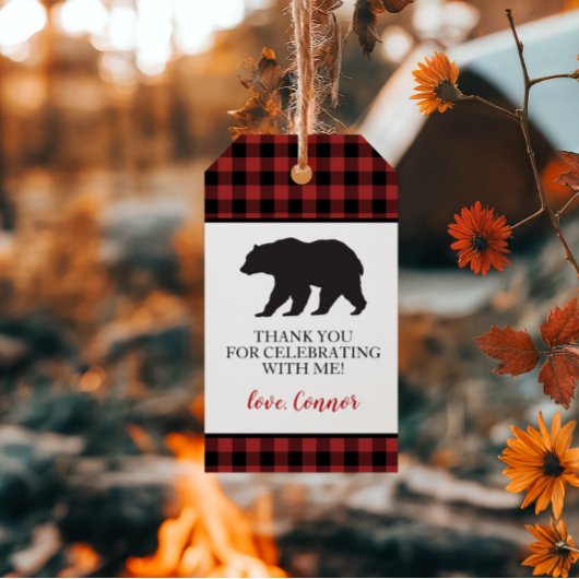 Dolle Eén Zwarte Beer Buffalo Plaid Bedankt Cadeaulabel