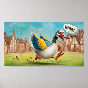 Dolle Gans Los Tekening, Grappige Gans Poster