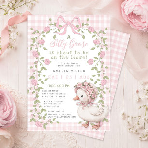 Dolle Gans Op Hol Pink Gingham Baby Shower Kaart