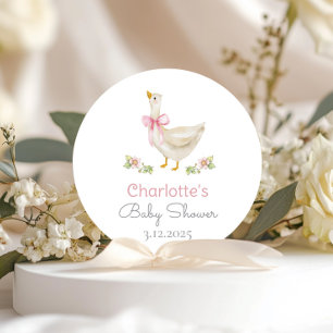 Dolle Ganzen Losse Roze Boog Baby Shower Ronde Sticker