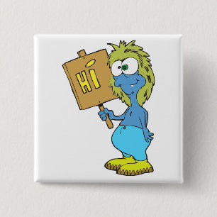 dolle, gekke monster die hallo zegt vierkante button 5,1 cm