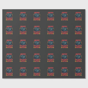 Dolle Halloween Heks Pompoen Vliegende Maan Grieze Cadeaupapier