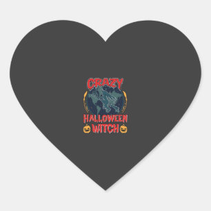 Dolle Halloween Heks Pompoen Vliegende Maan Grieze Hart Sticker