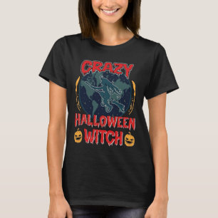 Dolle Halloween Heks Pompoen Vliegende Maan Grieze T-shirt
