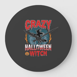 Dolle Halloween Heks Vliegende Bezem Horror Design Grote Klok