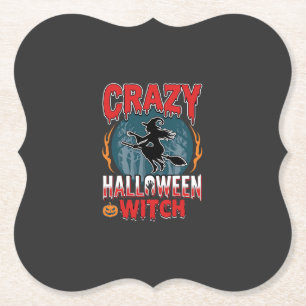 Dolle Halloween Heks Vliegende Bezem Horror Design Kartonnen Onderzetters