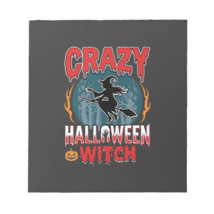 Dolle Halloween Heks Vliegende Bezem Horror Design Notitieblok