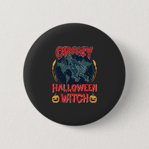 Dolle Halloween Heksenpompoen Vliegende Maan Griez Ronde Button 5,7 Cm