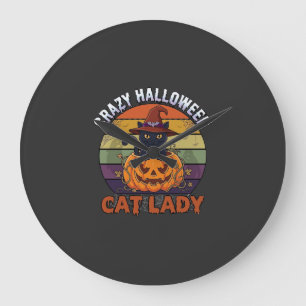 Dolle Halloween Kat Vrouw Zwart Pompoen Heks Hoed Grote Klok