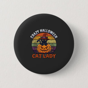 Dolle Halloween Kat Vrouw Zwarte Pompoen Heks Hoed Ronde Button 5,7 Cm