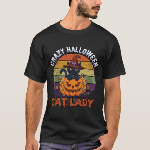 Dolle Halloween Kat Vrouw Zwarte Pompoen Heks Hoed T-shirt