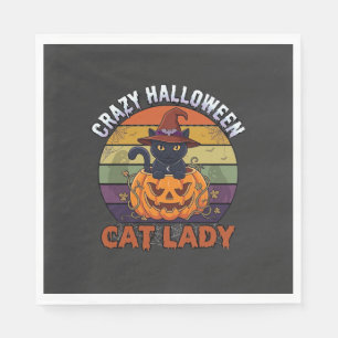 Dolle Halloween Kat Vrouw Zwarte Pompoen Heksenhoe Servet