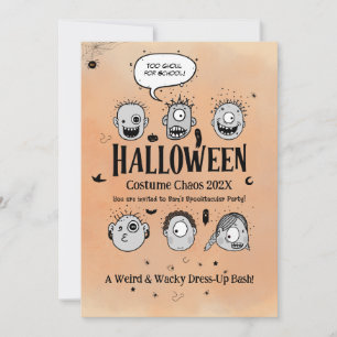 Dolle Halloween-monsterkostuumchaosfeest Kaart