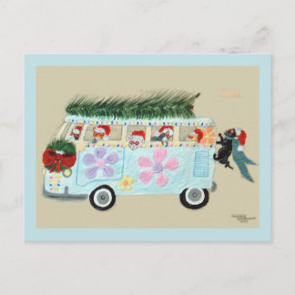 Dolle Katten in hun Kerstmis Hippie Busje Briefkaart