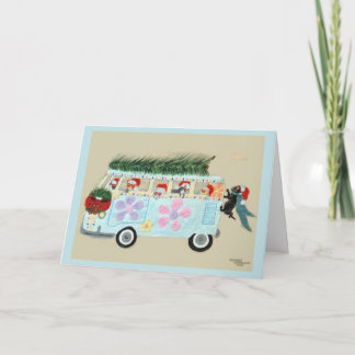 Dolle Katten in hun Kerstmis Hippie Busje Kaart