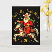 Dolle Kerststal Paard Grappige Retro Kerstman Cowb Kaart (Gele Bloem)