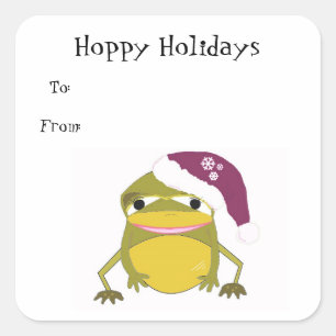 Dolle kikker in een kerstmuts vierkante sticker