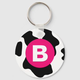 Dolle Koeienvlek Patronen Roze Monogram Sleutelhanger