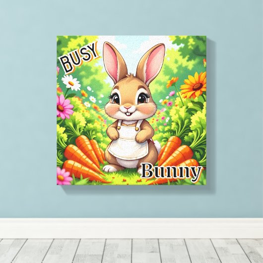 Dolle Konijn | Mooie Cartoon Kinderkamer Kunst Canvas Afdruk (Insitu (Houten vloer))