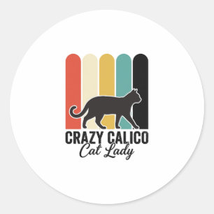 Dolle Lapjeskat Vrouw Retro Kattendesign_1 Ronde Sticker