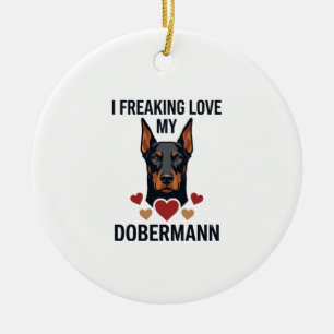 Dolle liefde dobermann hond rode harten_1 keramisch ornament