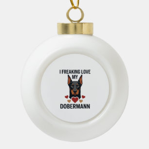Dolle liefde voor Dobermann-hond Rode Harten_1 Keramische Bal Ornament