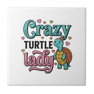 Dolle Schildpad Dame Vintage Gravure Ontwerp_1 Tegeltje