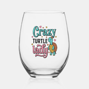 Dolle Schildpad Dame Vintage Gravure Ontwerp_1 Wijnglas Zonder Voet