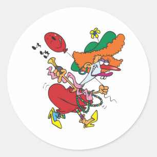Dolle vrouw die clown speelt ronde sticker