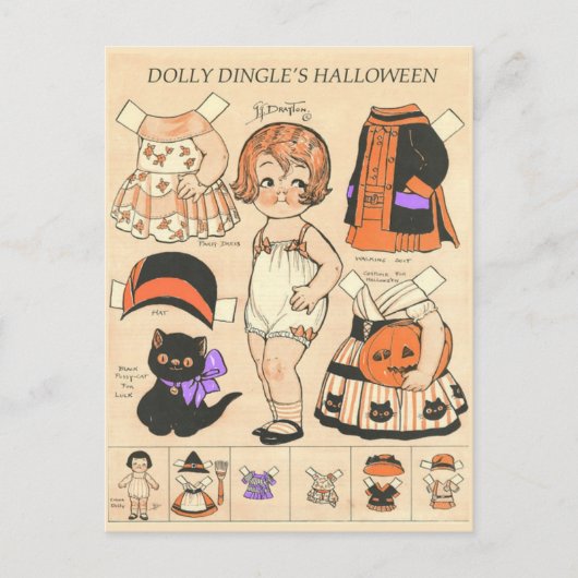 Dolly Dingle's Halloween papieren poppen 🎎  Feestdagenkaart (Voorkant)