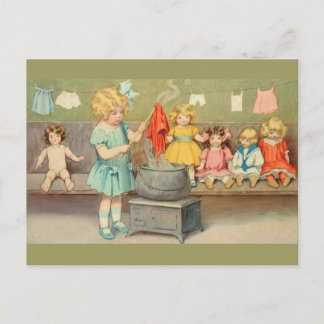Dolly Wasserij Meisje  Spelen Dolls Schattig Briefkaart