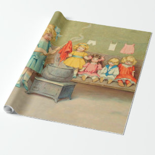 Dolly Wasserij Meisje Spelen Dolls Schattig Cadeaupapier