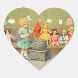 Dolly Wasserij Meisje Spelen Dolls Schattig Hart Sticker