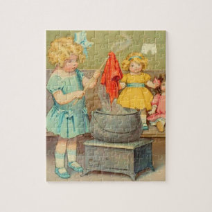 Dolly Wasserij Meisje Spelen Dolls Schattig Legpuzzel