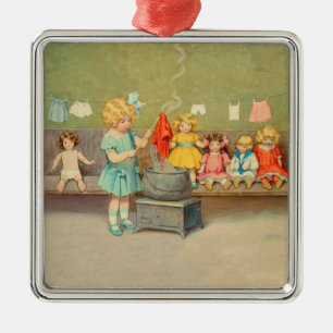 Dolly Wasserij Meisje Spelen Dolls Schattig Metalen Ornament